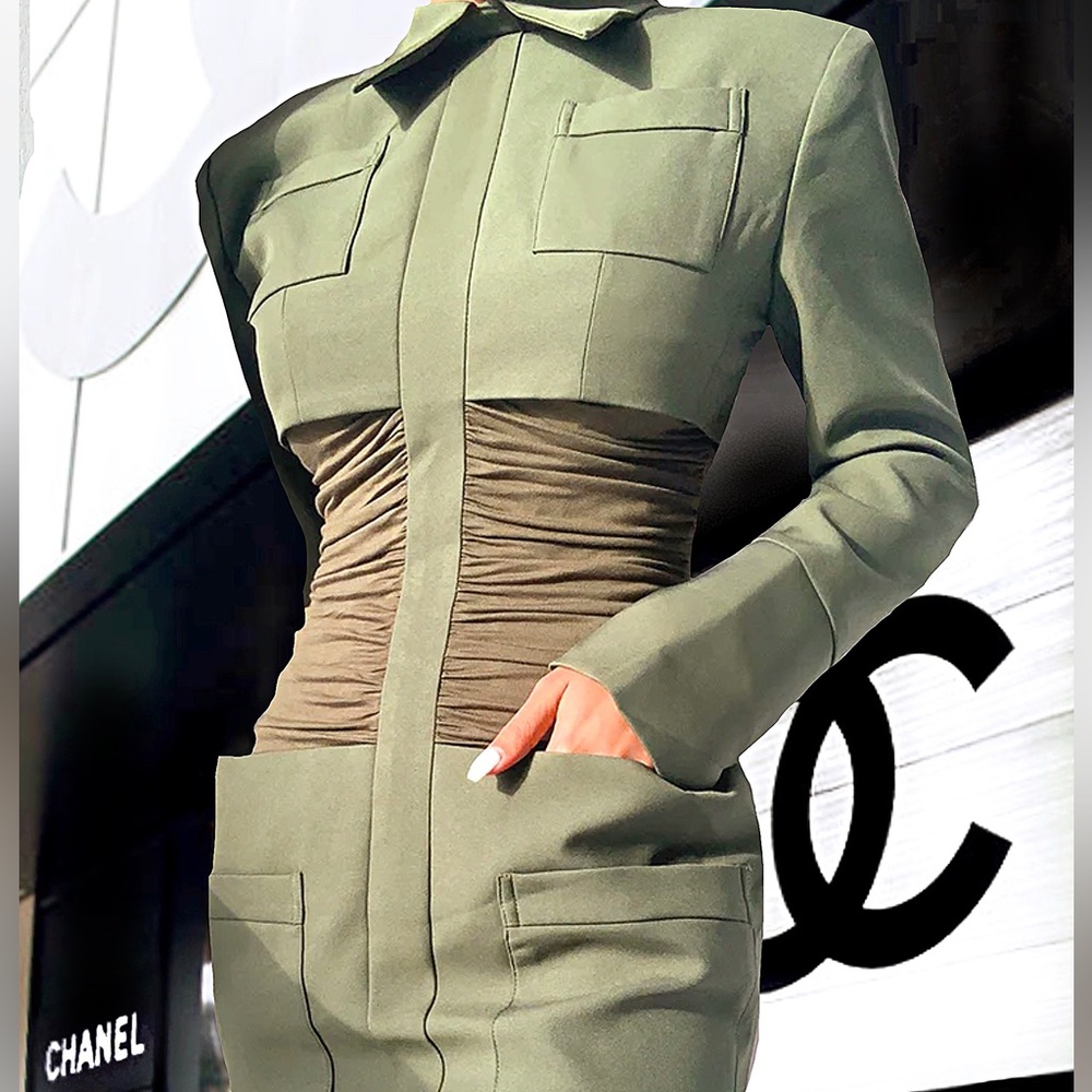 Army Cape Designer Mini Dress. - Picture 6 of 17